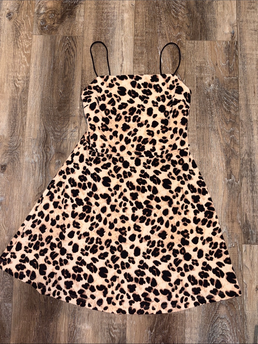 Urban Heritage Beige and Black Leopard Print Spaghetti Strap Dress